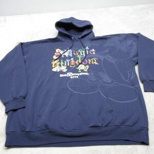 Walt Disney World Hoodie Mens XL Blue Holographic Graphic Pocket Fleece Pullover